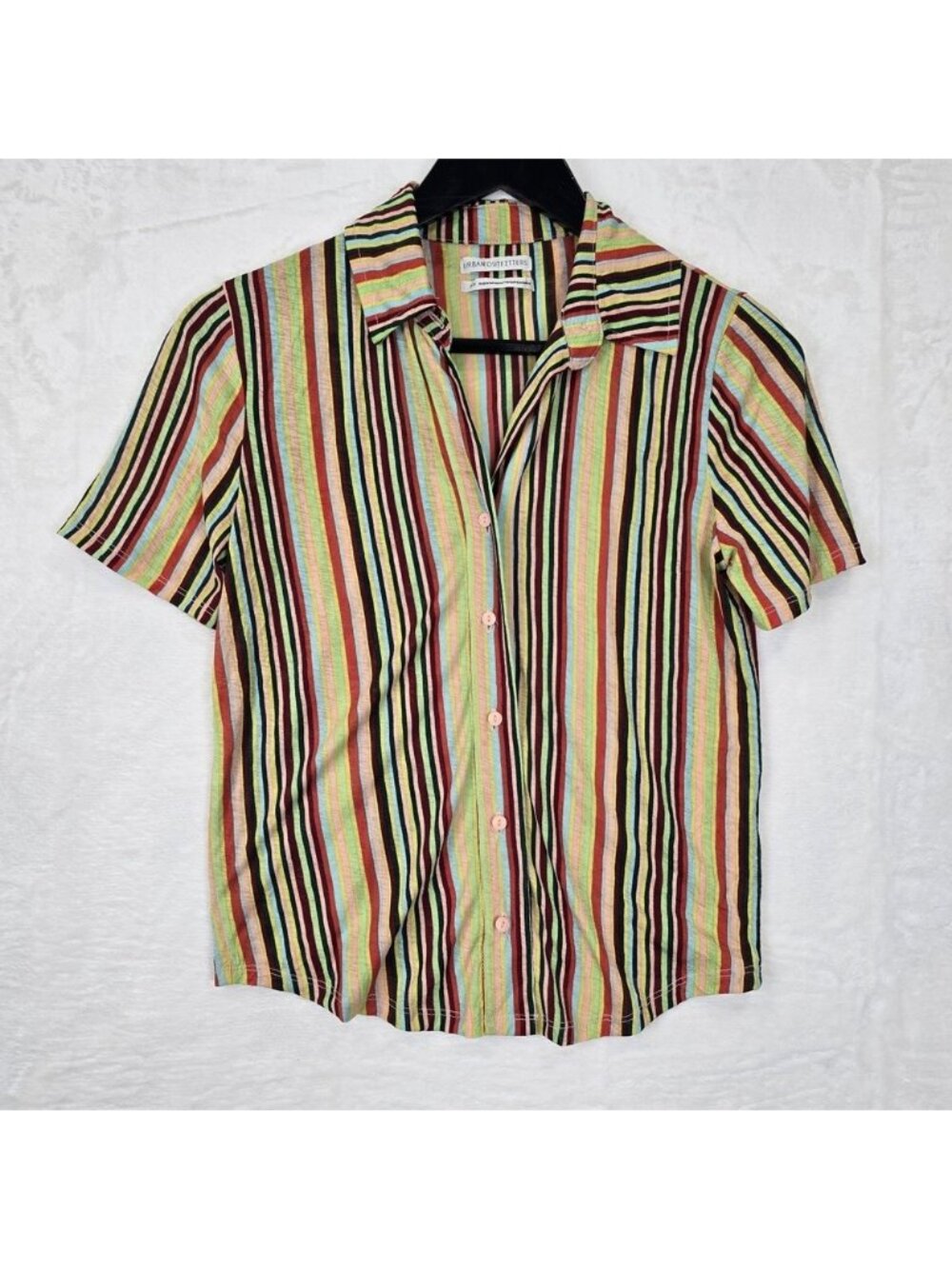 Multicolor Striped Blouse Button‎ Up Top Size Small Retro